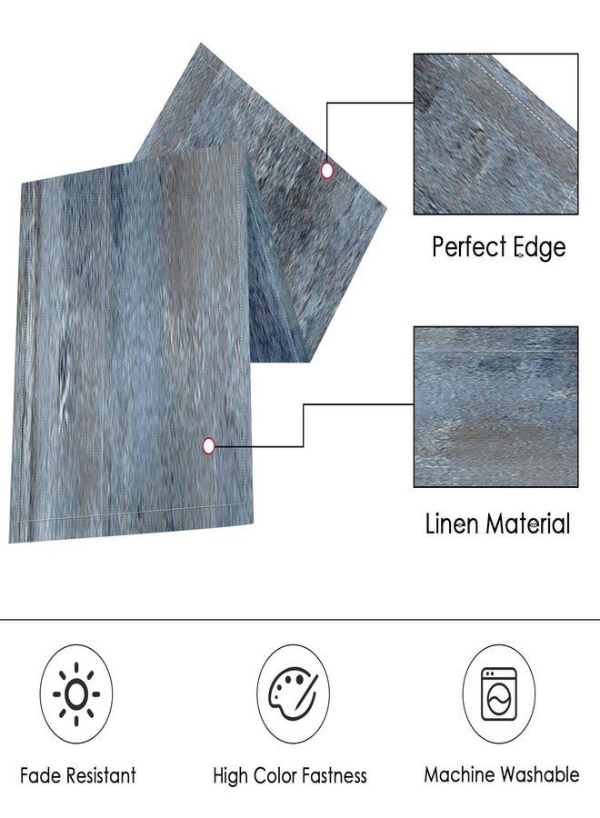 ArtSocket طقم مفارش طاولة وأطباق من ArtSocket Farmhouse مكون من 6 قطع، لوحة فنية تجريدية باللونين الأزرق والرمادي بتصميم عتيق، ديكور طعام للاستخدام اليومي (مفرش طاولة واحد بطول 72 بوصة و6 مفارش أطباق). - Image 2
